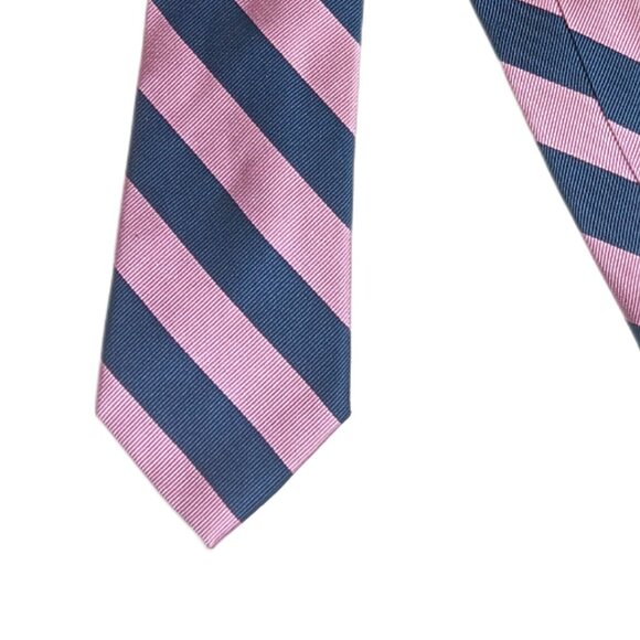 Stafford Silk Repp Tie Mens 59.5” Navy Blue Pink Stripe Designer Classic Tie NWT - Picture 1 of 4
